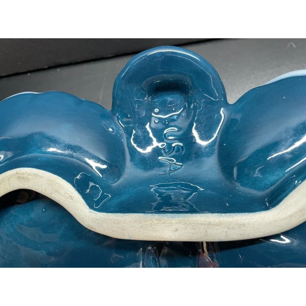 Blue Ceramic Dish With White Flower
